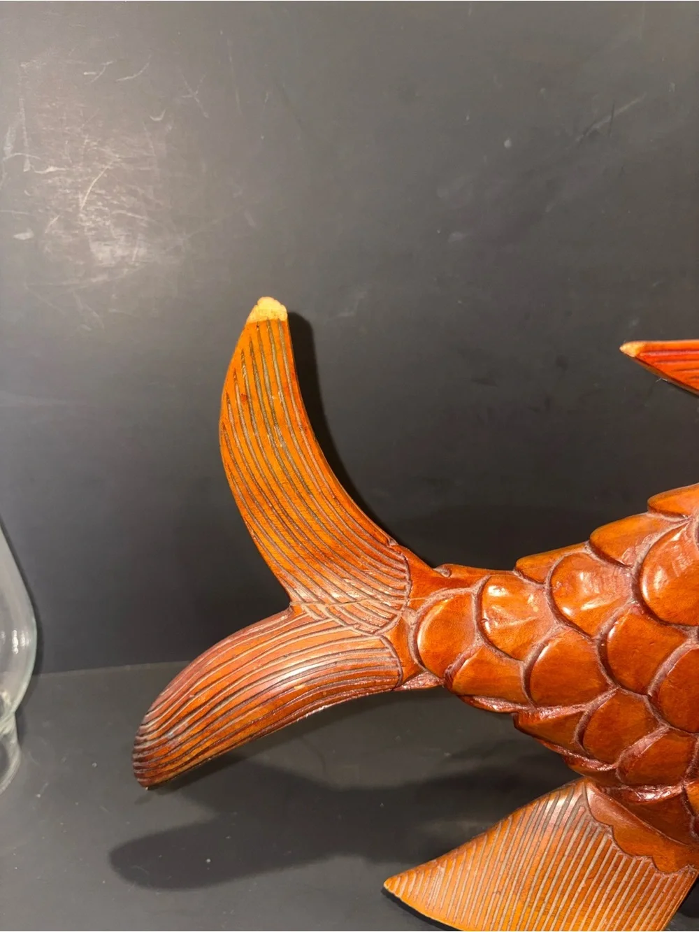 Handcrafted Wood Orange Fish Décor Vintage